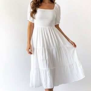 White cotton Long Dress. New with tags. Size Medium. Short sleeve